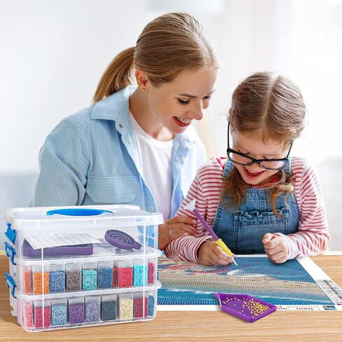 MXJSUA 252 Pcs Diamond Painting Storage Container 3-Tier 184 Grid Diamond Painting Art Accessories Kits Portable Beads Organizer Include Storage Boxes,Storage Case,Pen,Funnel,Glues,Lable and More in Saudi Arabia