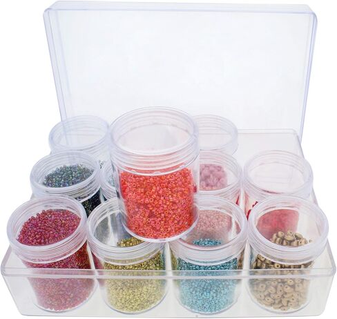 The Beadsmith Personality Case - Clear Storage Organizer Box, 6.25 x 4.75 x 2.1 inches - Includes 12 Small Containers with lids - 1.5 x 2 inches, Bead Holder in Saudi Arabia