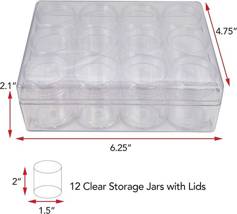 The Beadsmith Personality Case - Clear Storage Organizer Box, 6.25 x 4.75 x 2.1 inches - Includes 12 Small Containers with lids - 1.5 x 2 inches, Bead Holder in Saudi Arabia