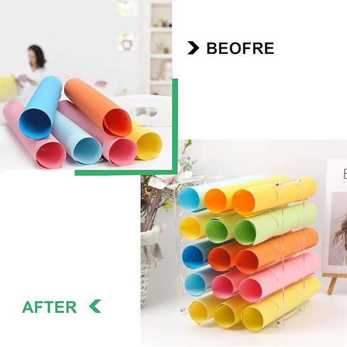 حامل لفافة الفينيل من AOFLLU، رف عرض أكريليك منظم للتخزين مكون من 20 فتحة، حامل حامل لفافة قوي وخفيف الوزن لتزيين غرفة الورق الفنية، لفات 2 بوصة، شفاف in Kuwait