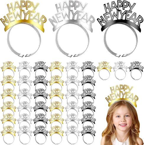 Yilloog 48 Pcs 2024 Happy New Year Headband Tiara Glitter New Year Party Supplies for New Years Eve Party Decorations in Saudi Arabia