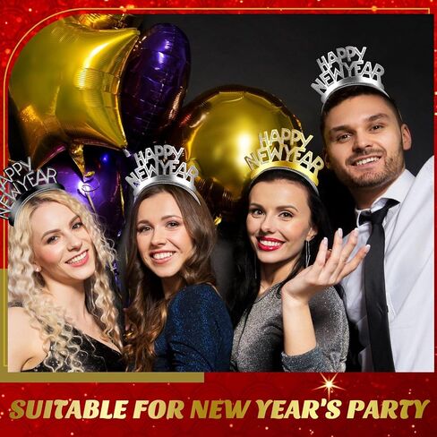 Yilloog 48 Pcs 2024 Happy New Year Headband Tiara Glitter New Year Party Supplies for New Years Eve Party Decorations in Saudi Arabia