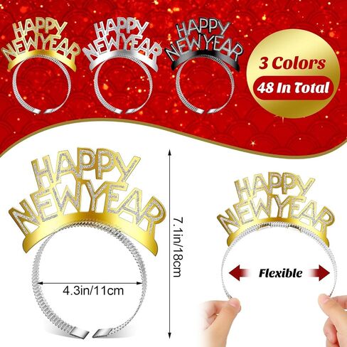 Yilloog 48 Pcs 2024 Happy New Year Headband Tiara Glitter New Year Party Supplies for New Years Eve Party Decorations in Saudi Arabia
