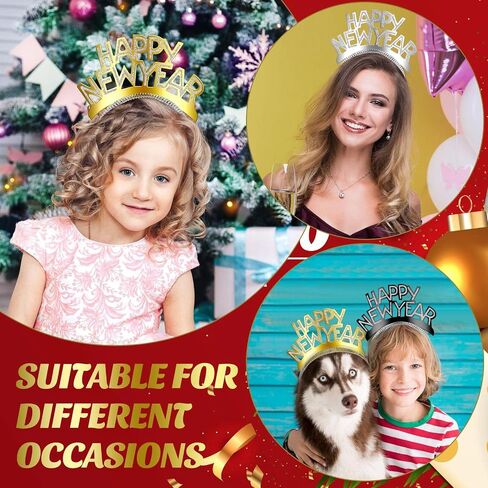 Yilloog 48 Pcs 2024 Happy New Year Headband Tiara Glitter New Year Party Supplies for New Years Eve Party Decorations in Saudi Arabia