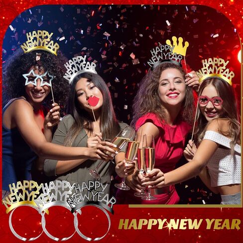 Yilloog 48 Pcs 2024 Happy New Year Headband Tiara Glitter New Year Party Supplies for New Years Eve Party Decorations in Saudi Arabia