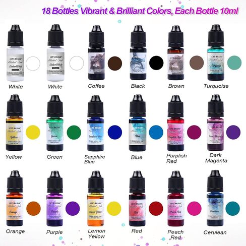 Alcohol Ink Set Epoxy Resin Dye- LET'S RESIN Vibrant Colors Alcohol Ink for Epoxy Resin, Concentrated Alcohol Based Resin Ink for Tumblers,Epoxy Resin Molds,Alcohol Inks Art (Each 0.35oz x 18 Bottle) in Kuwait