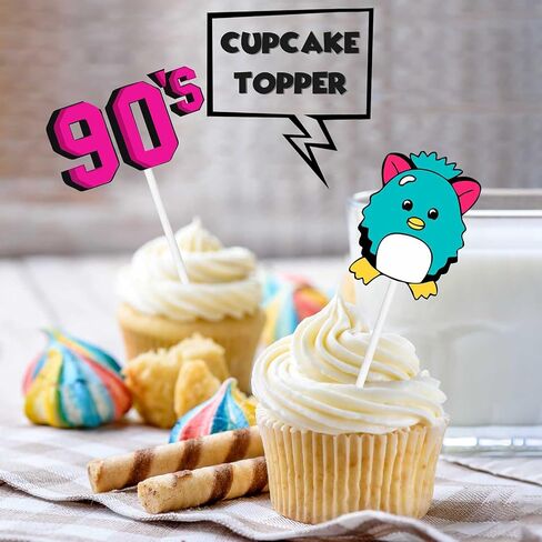 18pcs Purple Glitter Dessert Cupcake Topper Game 90’s Decade Retro Throwback Theme Decor Supplies Baby Shower Boy Girl Happy Birthday Party Decorations in Saudi Arabia