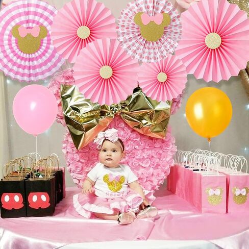Carton Mouse Birthday Party Decorations Pink and Gold Carton Mouse Paper Fans Glitter Cake Topper Cupcake Toppers for Girls Carton Mouse 1st 2nd 3rd Birthday Supplies in Saudi Arabia