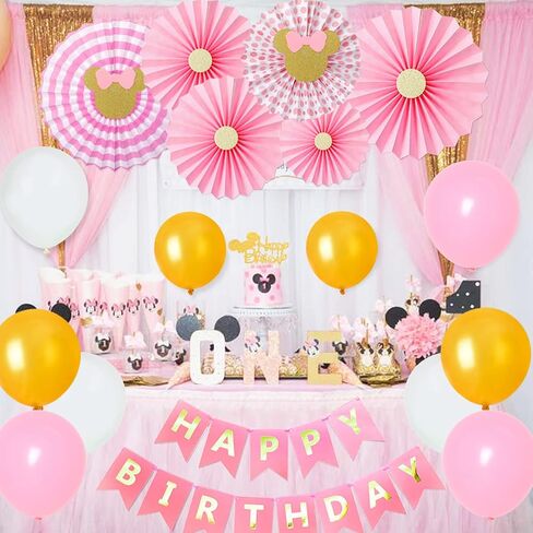 Carton Mouse Birthday Party Decorations Pink and Gold Carton Mouse Paper Fans Glitter Cake Topper Cupcake Toppers for Girls Carton Mouse 1st 2nd 3rd Birthday Supplies in Saudi Arabia
