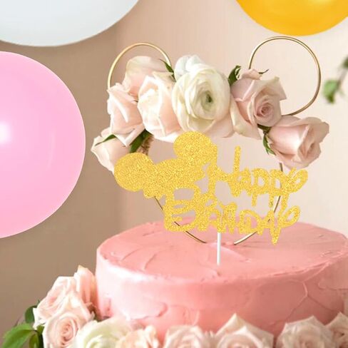 Carton Mouse Birthday Party Decorations Pink and Gold Carton Mouse Paper Fans Glitter Cake Topper Cupcake Toppers for Girls Carton Mouse 1st 2nd 3rd Birthday Supplies in Saudi Arabia
