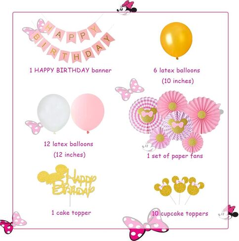 Carton Mouse Birthday Party Decorations Pink and Gold Carton Mouse Paper Fans Glitter Cake Topper Cupcake Toppers for Girls Carton Mouse 1st 2nd 3rd Birthday Supplies in Saudi Arabia