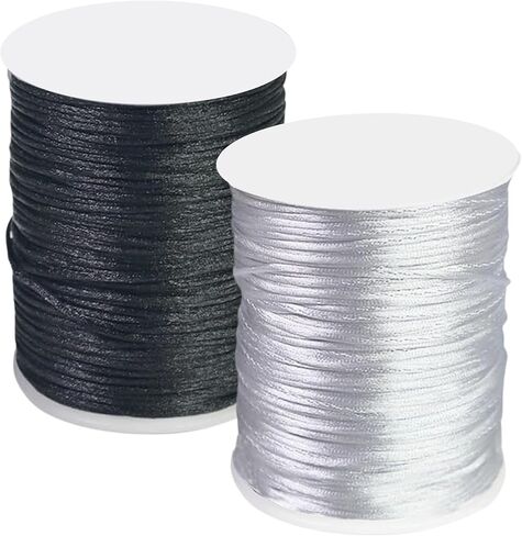 2 Rolls x 109 Yards Nylon Satin String – 1.5mm Black Nylon Cord and White Nylon Cord for Braided Bracelets Silky Beading String for Kumihimo Macrame Keychains Jewelry Making Crafts and Sewing Projects in Kuwait