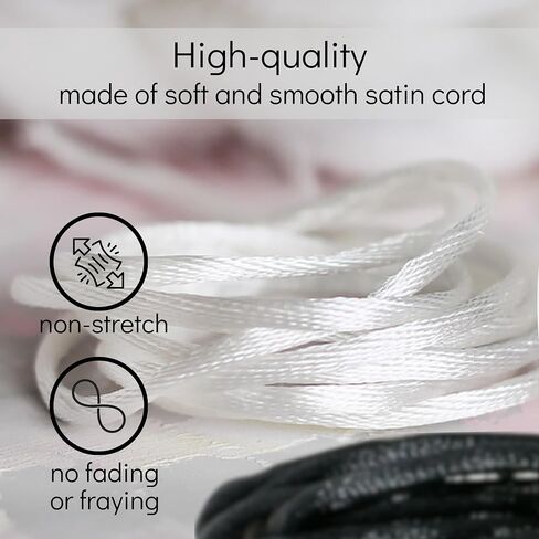 2 Rolls x 109 Yards Nylon Satin String – 1.5mm Black Nylon Cord and White Nylon Cord for Braided Bracelets Silky Beading String for Kumihimo Macrame Keychains Jewelry Making Crafts and Sewing Projects in Kuwait