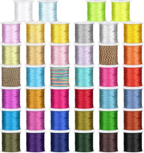 40 Rolls 40 Colors 0.8 mm Nylon Beading String Braided Chinese Knotting Cord Bracelet String Nylon Cord Blinds Nylon Thread for Macrame Friendship Bracelets Jewelry Making DIY Crafts, 1968 Yard Total in Saudi Arabia