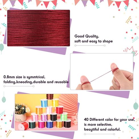 40 Rolls 40 Colors 0.8 mm Nylon Beading String Braided Chinese Knotting Cord Bracelet String Nylon Cord Blinds Nylon Thread for Macrame Friendship Bracelets Jewelry Making DIY Crafts, 1968 Yard Total in Saudi Arabia