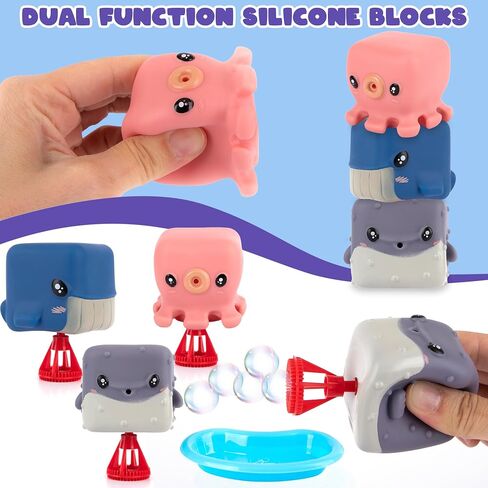 ArtCreativity Bubble Blowing Animals for Kids - Set of 3 - Animal Bubble Toys with 2 Bottles of Bubble Solution and Dipping Tray - Aquatic Party Favors for Kids - Under The Sea Party Supplies in Saudi Arabia