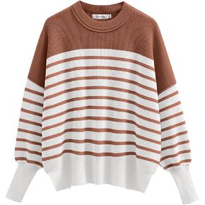 ANRABESS Oversized Sweaters for Women Fall 2023 Crewneck Batwing Long Sleeve Side Slit Knit Pullover Sweater Tops Jumper