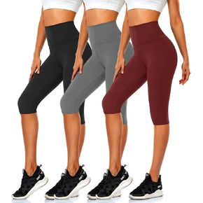 Women's Knee Length Leggings-High Waisted Capri Pants Biker Shorts for Women Yoga Workout Exercise Short Casual Summer
