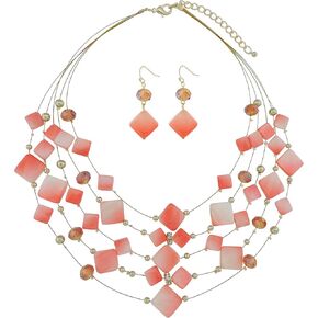 COIRIS 5 Layer Illusion Wire Gradient Color Shell Beaded Statement Necklace for Women