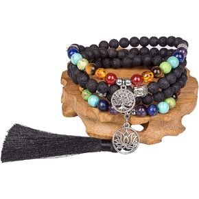 Addmluck 108 Mala Bead Bracelet 7 Chakra Mala Tree of Life Necklace Tibet Meditation Prayer Beads Yoga Stone Beads Turquoise Tiger Eye Necklace for Men and Women in Saudi Arabia