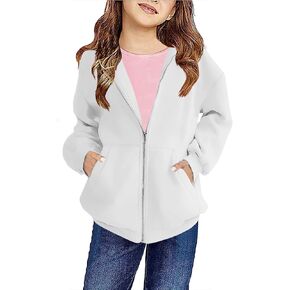 Bingerlily Girls Zip Up Hoodies Long Sleeve Casual Oversized Jackets with Pocket Loose Cute Tops for 4-13 Years