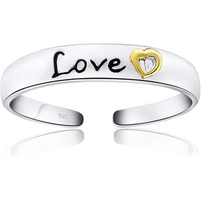 Hoops & Loops 925 Sterling Silver LOVE PEACE FAITH LUCK Inspirational Two-Tone Open Toe Ring for Women Teen Girls Men in Saudi Arabia