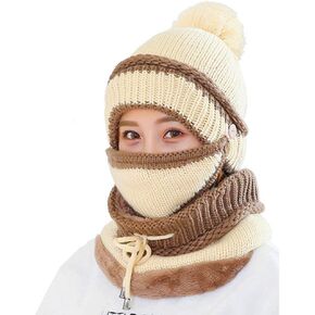 3 in 1 Warm Thick Knitted Beanie Hat Scarf and Mask Set Slouchy Snow Knit Cap Infinity Scarves for Women in Saudi Arabia