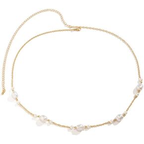 Zian Gold Plated Pearl Waist Chain Geometric Metal Chain Single Layer Body Chain Summer Beach Waist Sexy Waist Chain Adjustable in Saudi Arabia