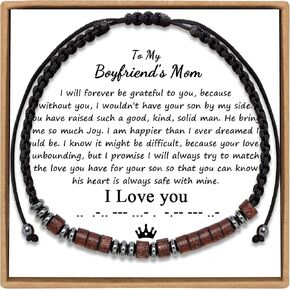 Morse Code Bracelet for Couples Women Men Adjustable Strand Engraved Matching Love Bracelet Set 2 PCS Secret Message Wood Beads with Cord Card Unique Funny Gift for Friend Ohana Mothers Day Valentine Day Christmas Birthday Graduation