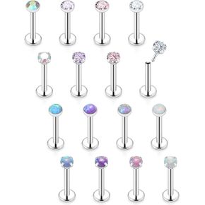Vsnnsns 20G 18G 16G Push in Lip Rings Stainless Surgical Steel Labret Jewelry Monroe Lip Rings Nail Cartilage Tragus Helix Earrings Studs Nose Ring Medusa Piercing Jewelry For Women Men CZ Opal 16PCS in Kuwait