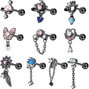 JOERICA 16G Cartilage Earring for Women 316L Stainless Steel Butterfly Planet Snowflake CZ Dangle Cartilage Earring Helix Tragus Conch Stud Ear Piercing Jewelry in Kuwait