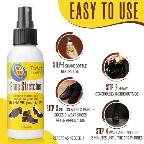 EZR Shoe Stretch Spray - Softener & Stretcher Shoe Spray To Instantly Increase Comfort & Loosen Tight Spots In Leather Shoes, Sneakers, Loafers, Sandals, Suede, Nubuck, Canvas, & High Heels, 4 Fl Oz in Saudi Arabia