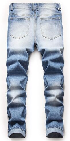ZEESEN Ripped Jeans for Men Slim Denim Regular Fit Tapered Leg Distressed Destroyed Pants Mens Jeans with Hole in Saudi Arabia