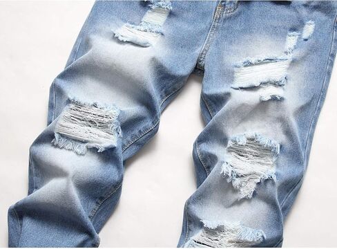 ZEESEN Ripped Jeans for Men Slim Denim Regular Fit Tapered Leg Distressed Destroyed Pants Mens Jeans with Hole in Saudi Arabia