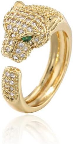 MEVESICUS 18k Gold Plated Rings Panther Rings Elegant CZ Cubic Zirconia Adjustable Rings for Women Girls Gold Rings in Kuwait