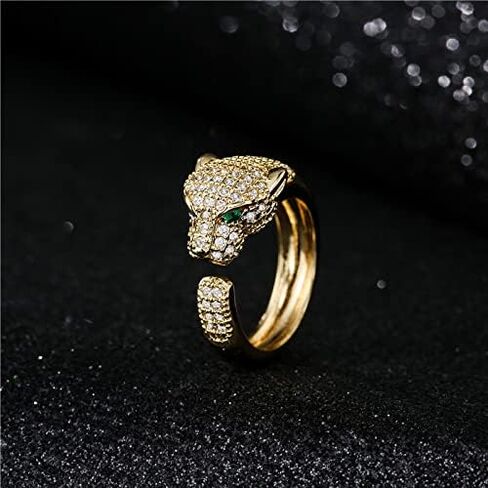 MEVESICUS 18k Gold Plated Rings Panther Rings Elegant CZ Cubic Zirconia Adjustable Rings for Women Girls Gold Rings in Kuwait