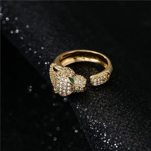 MEVESICUS 18k Gold Plated Rings Panther Rings Elegant CZ Cubic Zirconia Adjustable Rings for Women Girls Gold Rings in Kuwait