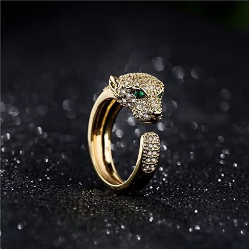 MEVESICUS 18k Gold Plated Rings Panther Rings Elegant CZ Cubic Zirconia Adjustable Rings for Women Girls Gold Rings in Kuwait