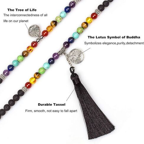 Addmluck 108 Mala Bead Bracelet 7 Chakra Mala Tree of Life Necklace Tibet Meditation Prayer Beads Yoga Stone Beads Turquoise Tiger Eye Necklace for Men and Women in Saudi Arabia