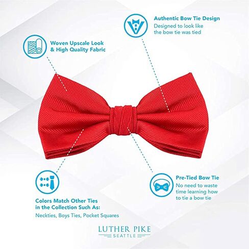 Luther Pike Seattle Bow Ties For Men - Mens Woven Pre Tied Bowties, Bowtie Tuxedo Solid Color Formal Bow Tie for Costume in Kuwait
