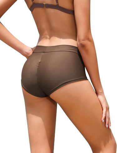 Annbon Ruched Scrunch Butt Bikini Bottoms Mid Rise boy Short Swim Bottoms Bathing Suit Bottoms for Women Full Coverage in Kuwait