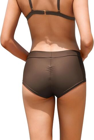 Annbon Ruched Scrunch Butt Bikini Bottoms Mid Rise boy Short Swim Bottoms Bathing Suit Bottoms for Women Full Coverage in Kuwait