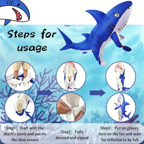 زي قرش قابل للنفخ من جاردنتايم للبالغين من الجنسين زي هالوين تفجير بذلة لكامل الجسم بدلة كاركارياس بالهواء المنفوخ لحفلات الهالوين التنكرية in Kuwait