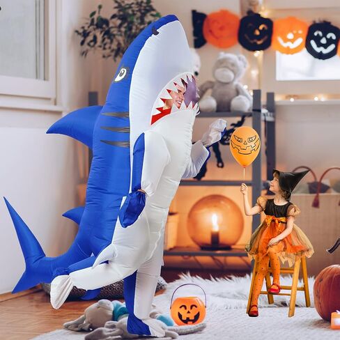 زي قرش قابل للنفخ من جاردنتايم للبالغين من الجنسين زي هالوين تفجير بذلة لكامل الجسم بدلة كاركارياس بالهواء المنفوخ لحفلات الهالوين التنكرية in Kuwait