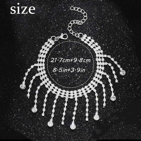 Sakytal حجر الراين الخلخال الفضة شرابة الكاحل سوار كريستال استرخى قطرة تنس خلخال مجوهرات للنساء (2 قطعة) in Kuwait