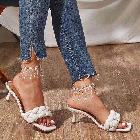 Sakytal حجر الراين الخلخال الفضة شرابة الكاحل سوار كريستال استرخى قطرة تنس خلخال مجوهرات للنساء (2 قطعة) in Kuwait