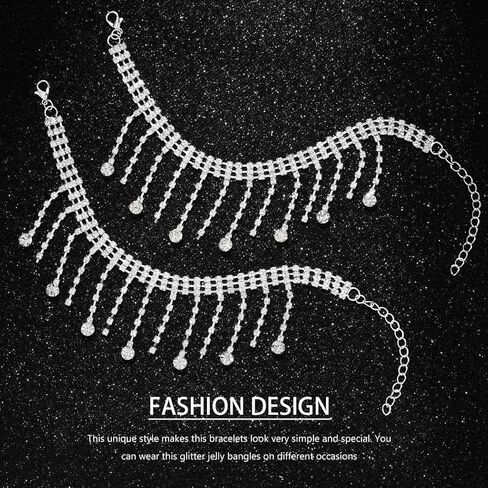 Sakytal حجر الراين الخلخال الفضة شرابة الكاحل سوار كريستال استرخى قطرة تنس خلخال مجوهرات للنساء (2 قطعة) in Kuwait