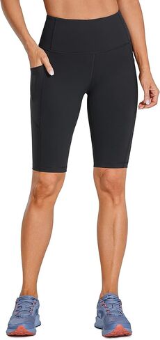 CRZ YOGA Women's Naked Feeling Long Biker Shorts - 10'' High Waisted Workout Gym Running Spandex Shorts Side Pockets in Kuwait