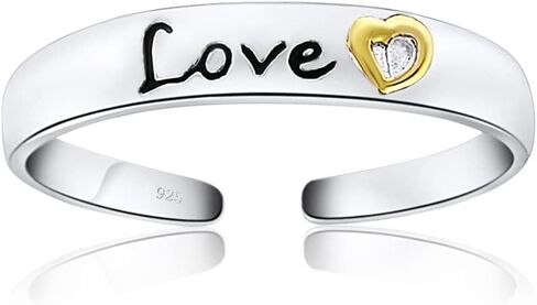 Hoops & Loops 925 Sterling Silver LOVE PEACE FAITH LUCK Inspirational Two-Tone Open Toe Ring for Women Teen Girls Men in Saudi Arabia