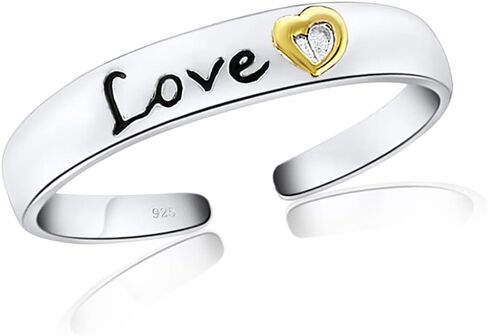 Hoops & Loops 925 Sterling Silver LOVE PEACE FAITH LUCK Inspirational Two-Tone Open Toe Ring for Women Teen Girls Men in Saudi Arabia